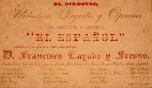 Felicitación del personal del diario El Español, 4 de Octubre de 1889